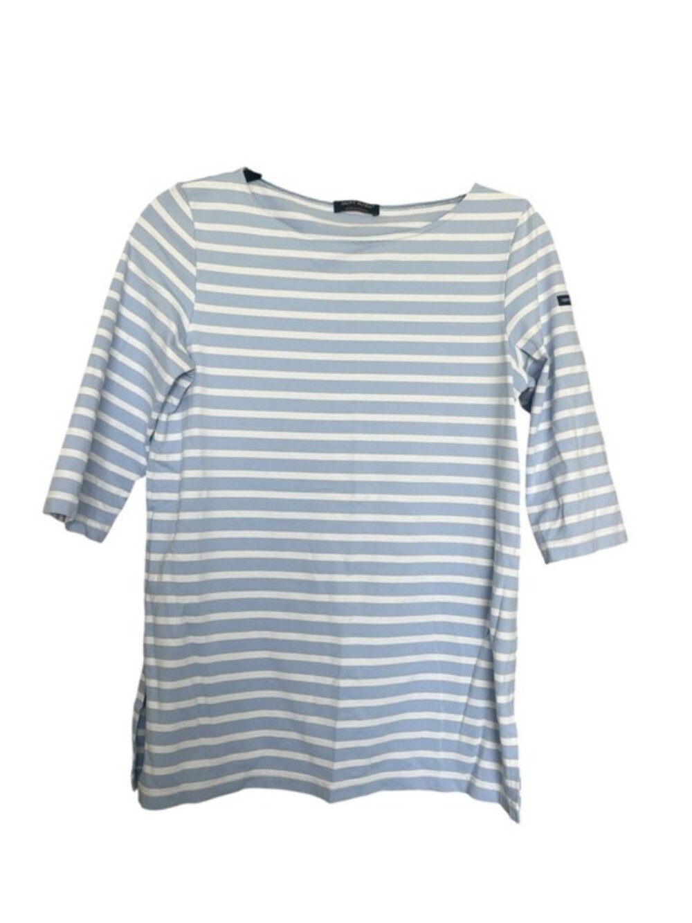 Saint James Medium Light Blue and White Striped Breton Top 3/4 Length Sleeves M